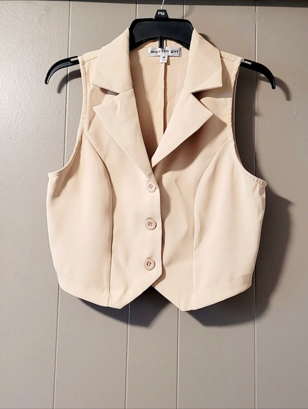 Madden Girl Juniors Collared Button Front Woven Vest Sz M Beige Minimalist Chic